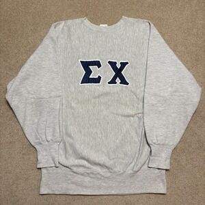 Vtg 90s Champion Reverse Weave Sweatshirt Mens XL Gray USA Sigma Chi Greek Frat